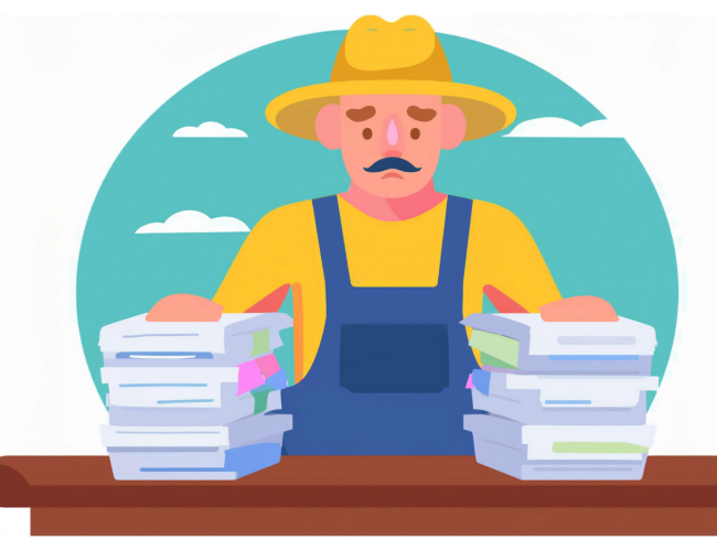 agriculteur couvert de factures